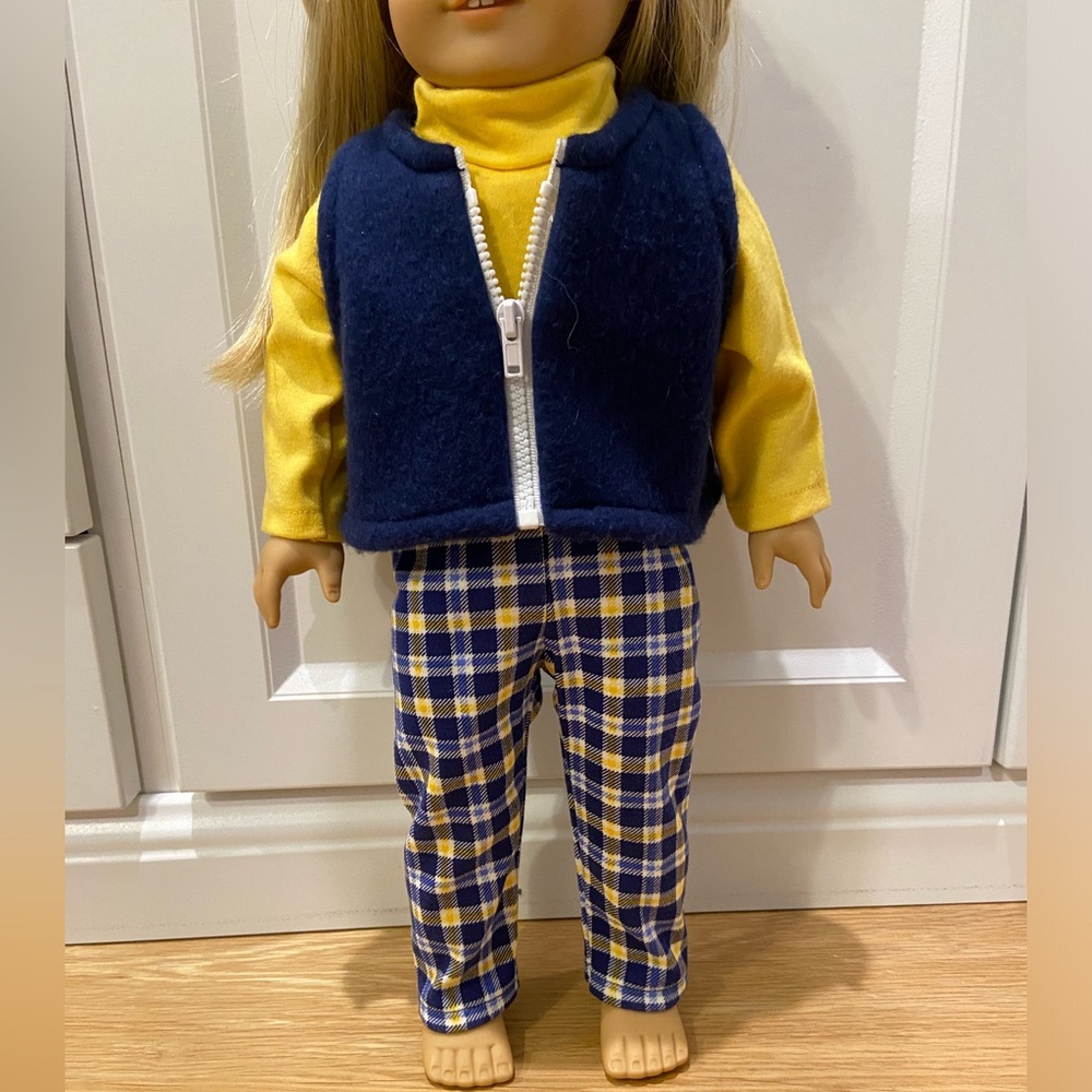 American Girl doll flannel pant, turtleneck, vest set